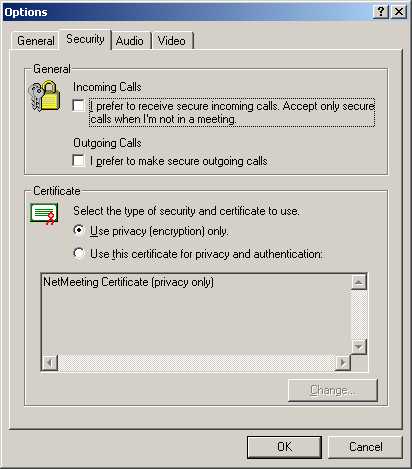 Netmeeting Konfiguration, Security